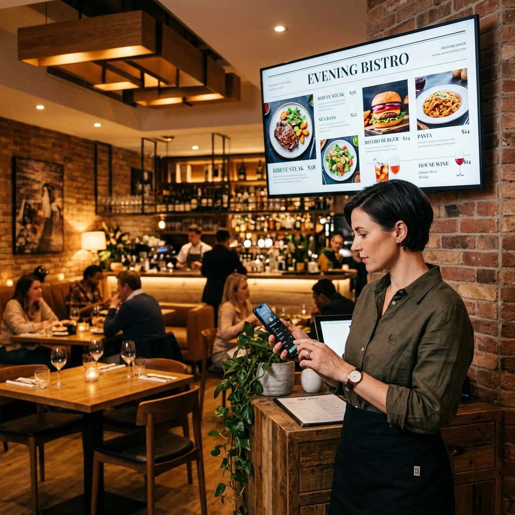 Digital menu board on a restaurant TV display